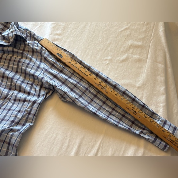 Nordstrom Men's Wrinkle Free Casual Blue and White Plaid Shirt  Neck 18 - Picture 7 of 7